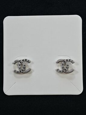Chanel CC Logo Stud Earrings Silver 98A Made in France